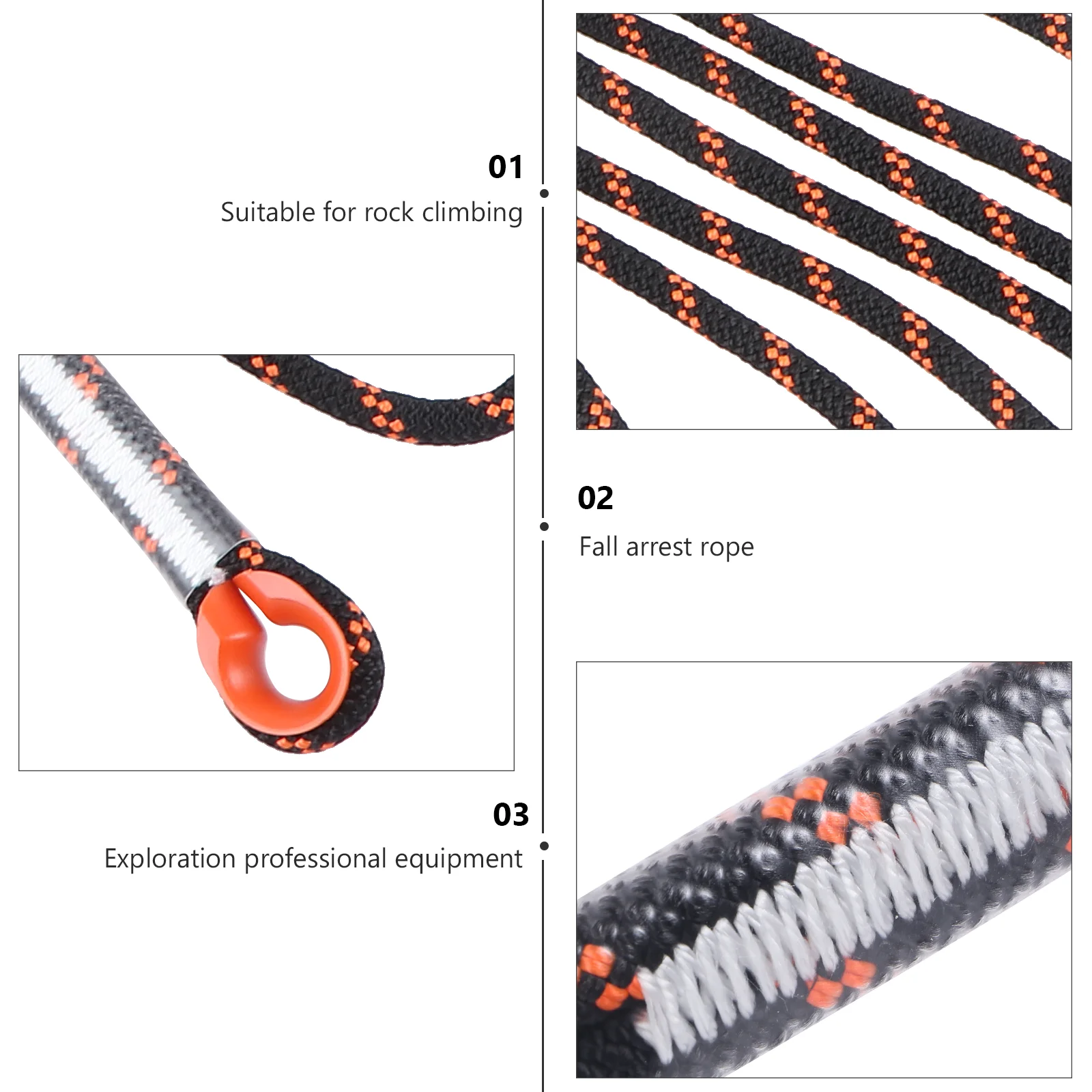

1PC 8mm Thickness Tree Climbing Safety Sling Cord Rappelling Rope Equipment for Outdoor (Black and Orange, 5 Meter)