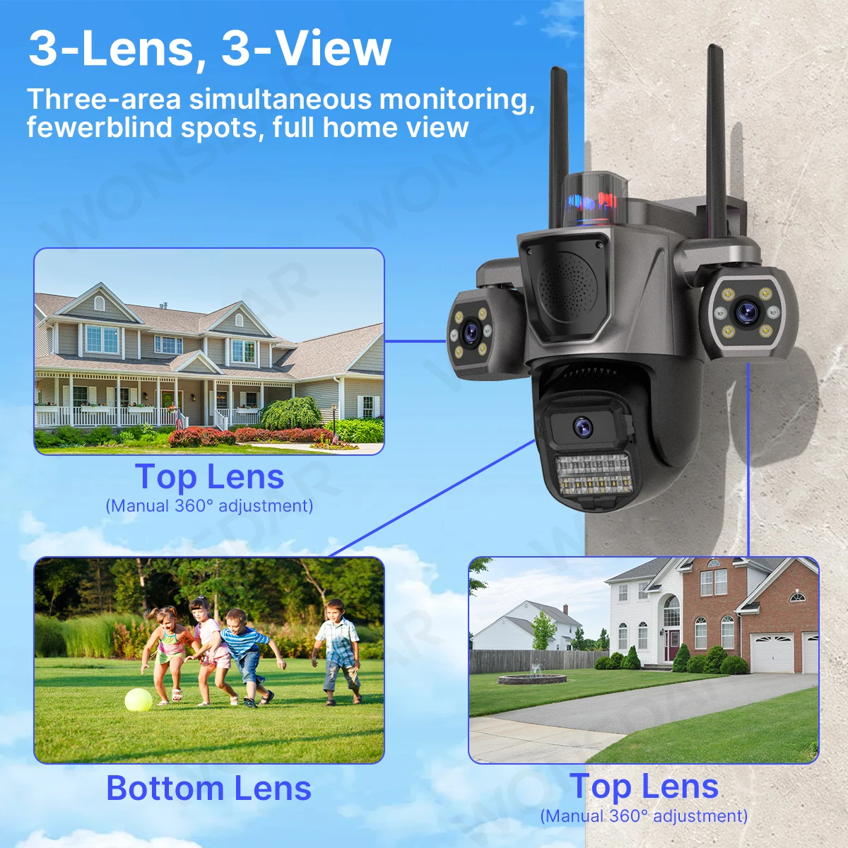 كاميرا IP عدسة ثلاثية في الهواء الطلق تعبئة الصوت المتكلم واي فاي كاميرا AI كشف الإنسان تتبع السيارات PTZ HD مراقبة الفيديو iCSee