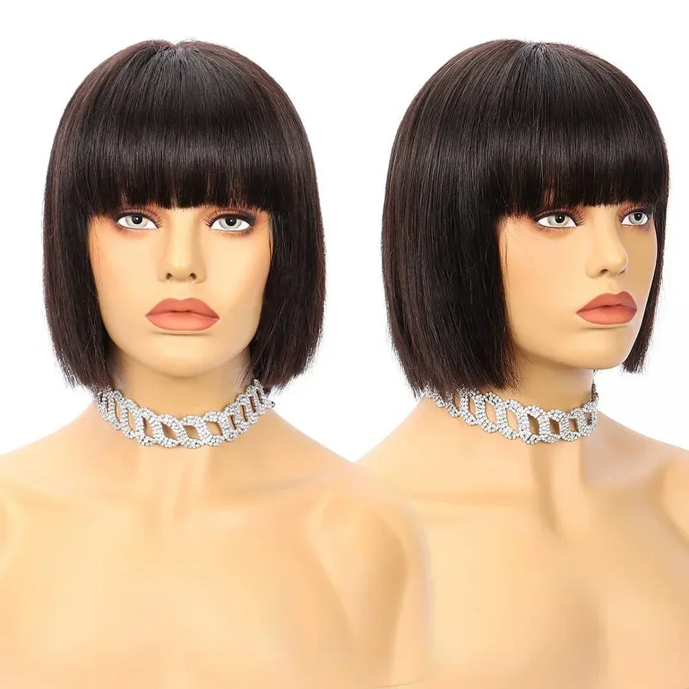 Factory Dropship Virgin Bob Wig Natural Black Short  Wig Human Hair Bob Wigs With Bangs For Black Women