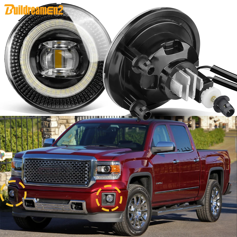 2 Pieces Car Angel Eye LED Fog Light DRL Daytime Running Lamp Assembly For GMC Sierra Denali 1500 2500HD 3500HD 2014 2015 2016