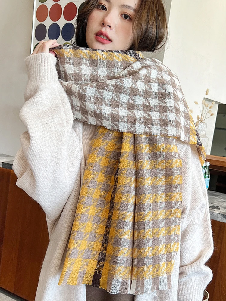 Imitation Kaschmir Frauen Schal Winter Damen Adrette Vintage Hahnentritt Schal Pashmina Mujer Foulard Bufanda Wrap Schal