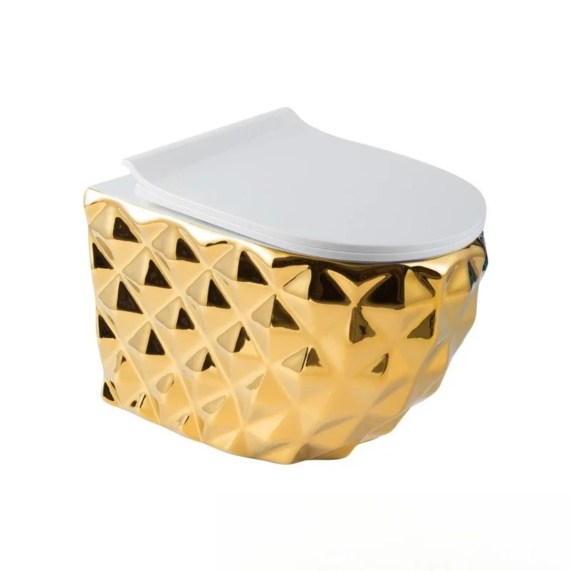 Gold wall-mounted toilet hanging toilet Wall-mounted toilet Built-in hidden water tank ceramic wall row electroplated color
