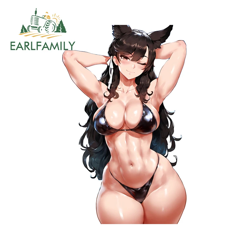 EARLFAMILY 13cm x 8.1cm Atago Sexy Car Stickers Bunny Girl Waifu Uniform Bikini NSFW Stretch Body Accessories Waterproof Decor