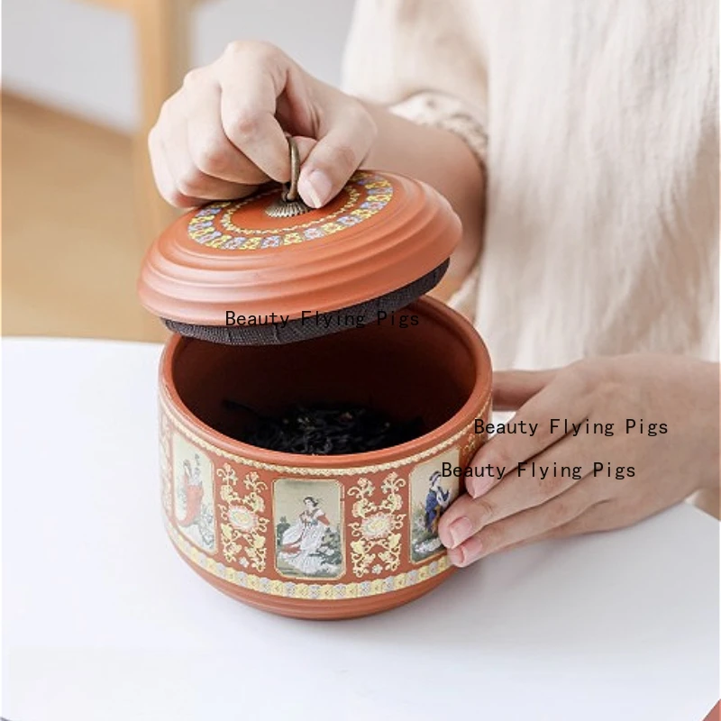 1 قطعة أربعة جميلة الأرجواني الطين الشاي الجرار المنزلية الشاي تخزين جرة مختومة Pu Erh الشاي يمكن صندوق مسحوق القهوة النمط الصيني