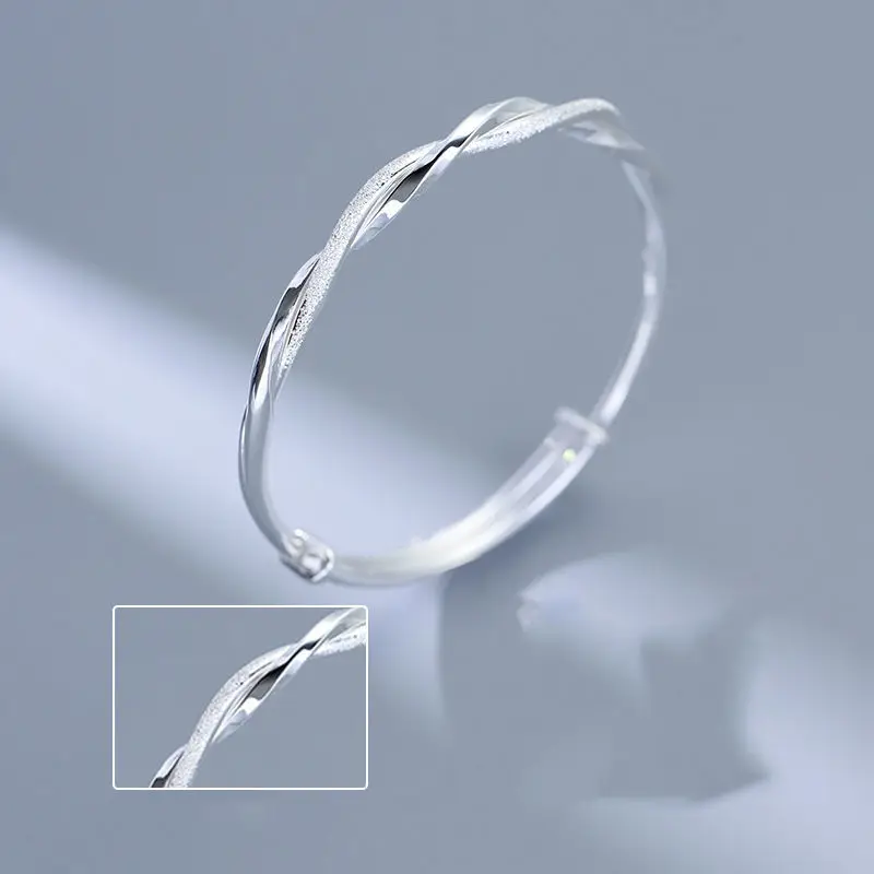 Original design 999 sterling silver women's bracelet Mobius simple fashion creative Fried Dough Twists push pull bracelet