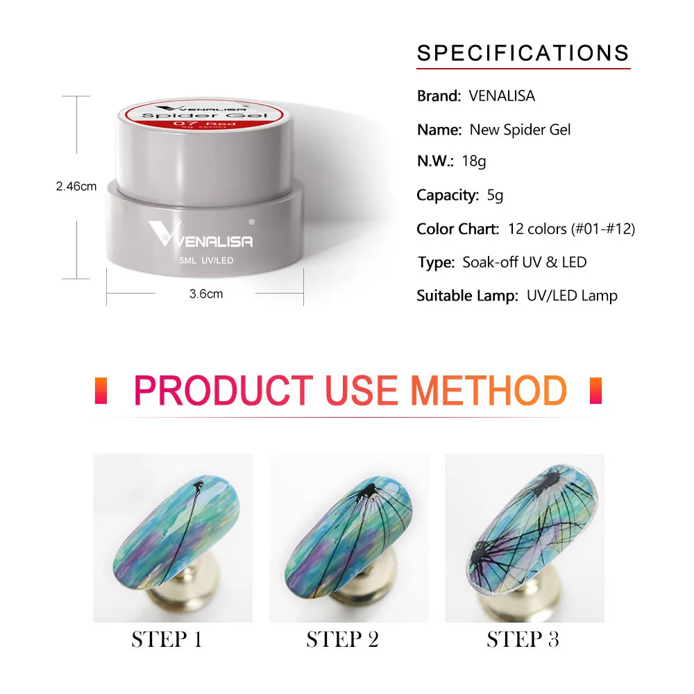 Venalisa 8ml Professionelles UV-LED-Nagelkunst-Gel für Perfekte Maniküre, Prägung, Liner, Spider-Gels, Nagellack – Detail 8