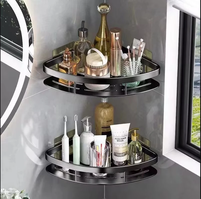 Bathroom Storage Rack No Drill Shelves Wall Mount Corner Shelf Shower Holder For WC Shampoo Organizer Bathroom Accessories