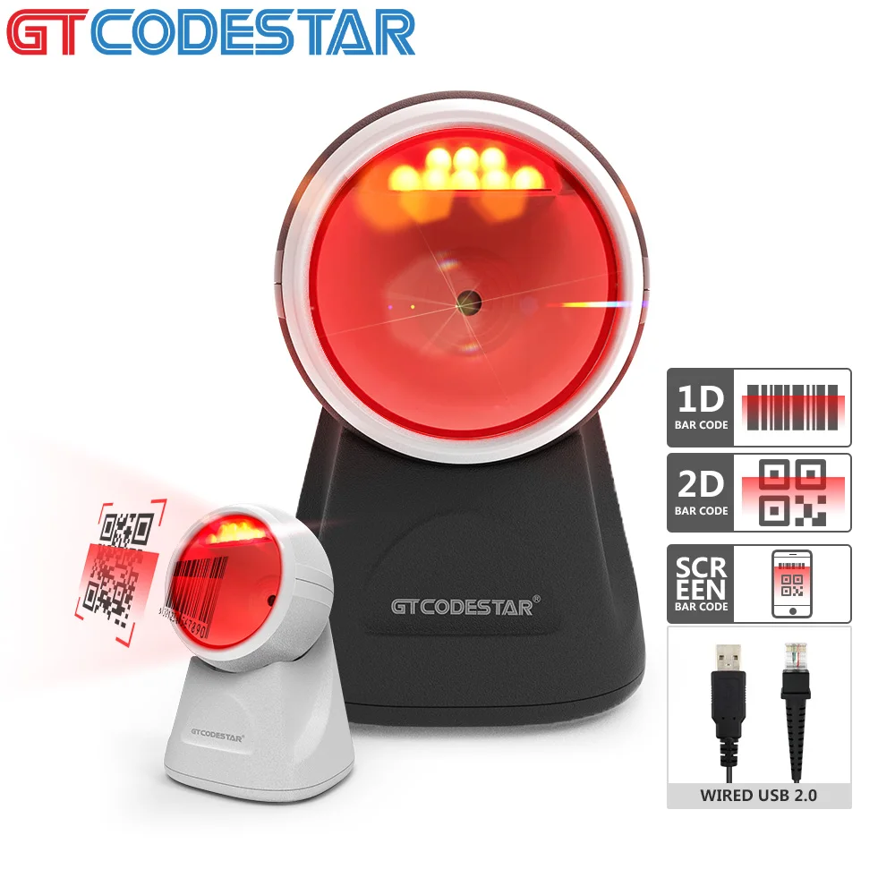 GTCODESTAR 2D Wired Omni Directional Barcode Scanner Table 1D USB Barcode Reader Desktop QR Code Scanner Platform for Inventory