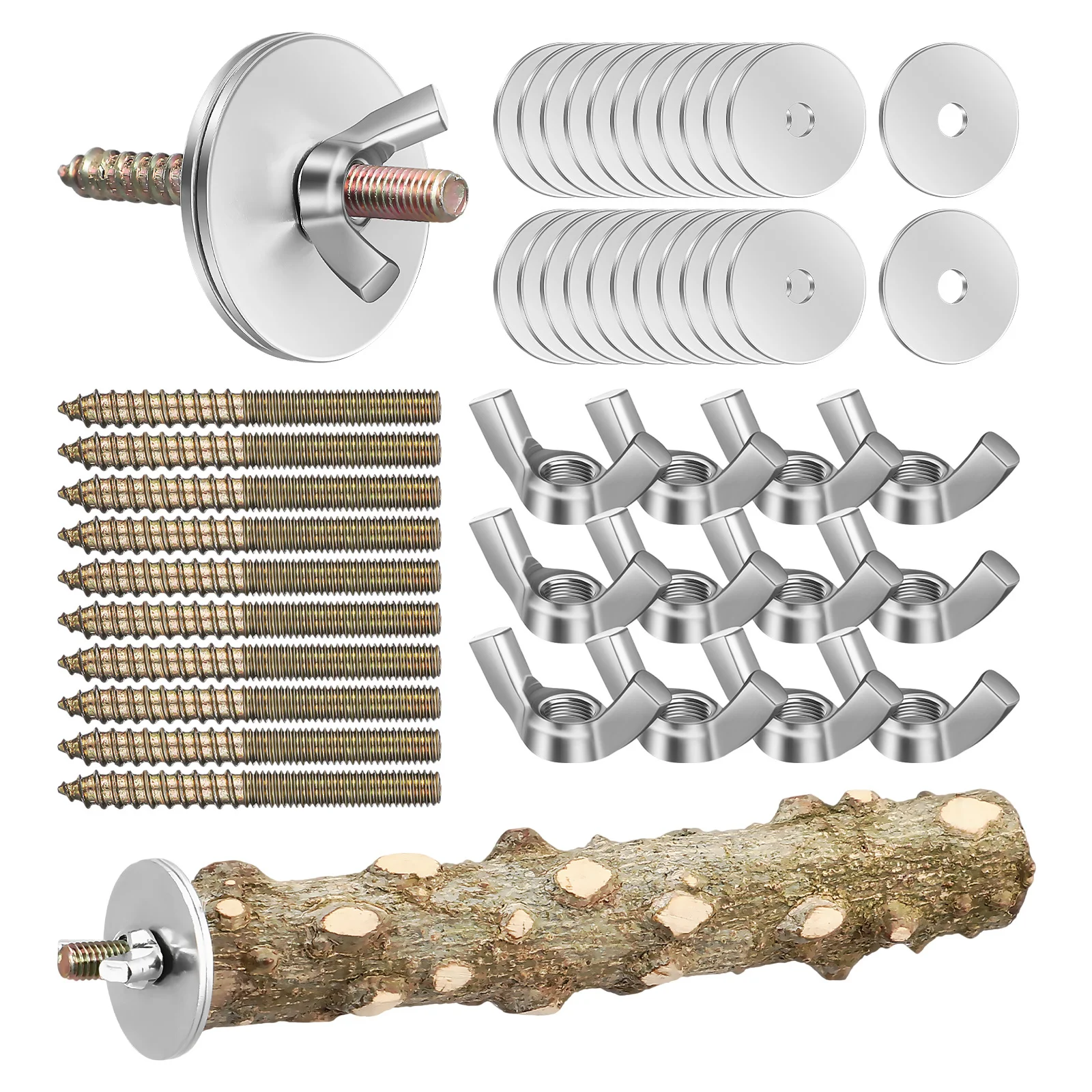12Sets Perch Mounting Bolts Birdcage Hardware Screw Kit for Cage Stand Gasket Fixing Dual End Stable Connection