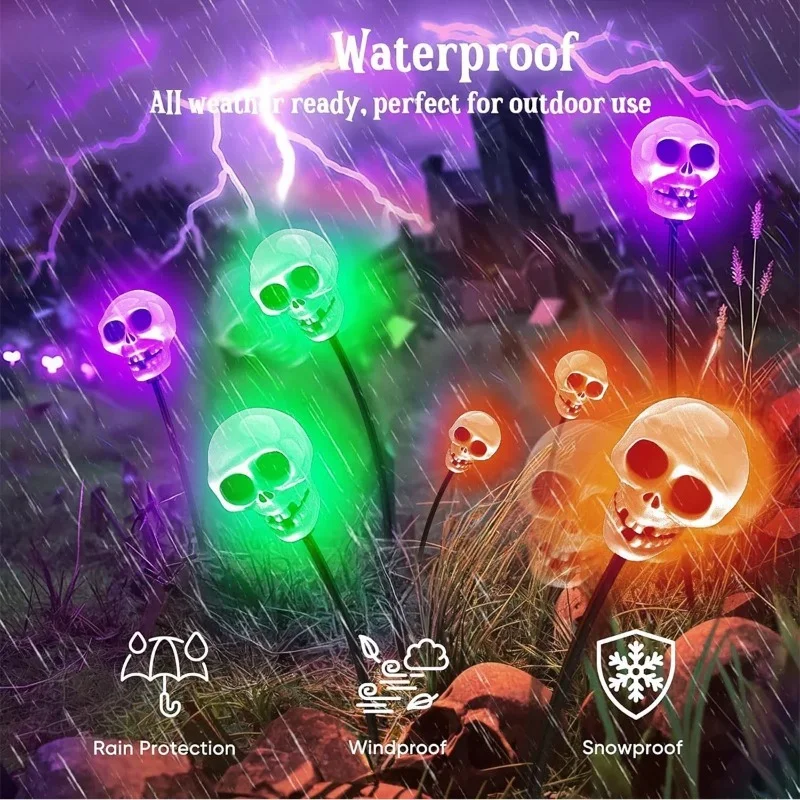 Halloween Solar LED Skeleton Skull Garden Firefly Light Swinging Landscape Pathway Lamp for Yard Lawn Patio Party Decoration