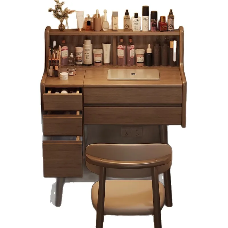 

Solid wood dresser storage cabinet, dressing table modern simple bedroom flip cover, dressing table desk