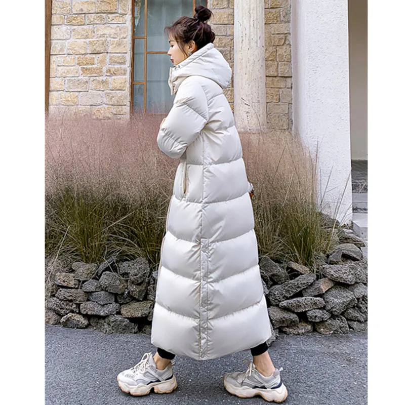 2024 Winter New Korean Thicken X-Long Down Jacket for Women Hooded Extra Long White Duck down Coat Female Warm Parker Overcoat