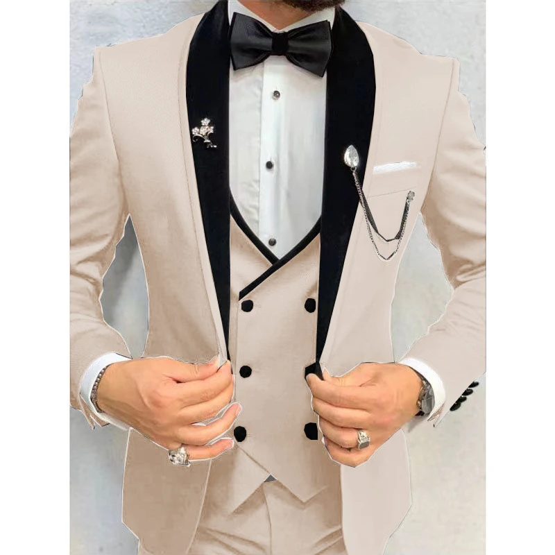 3 Pieces New White Men\'s Suit 2024 Shawl Lapel Slim Fit Groomsmen Tuxedos Groom Tailor Made Terno Masculino (Blazer+Pants+Vest)