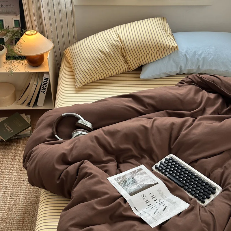 Bed Linen Duvet Cover Set Sheets Autumn Winter Washed Cotton Four-piece Set Simple Bedding Duvet Cover Bed Sheet Pillowcase