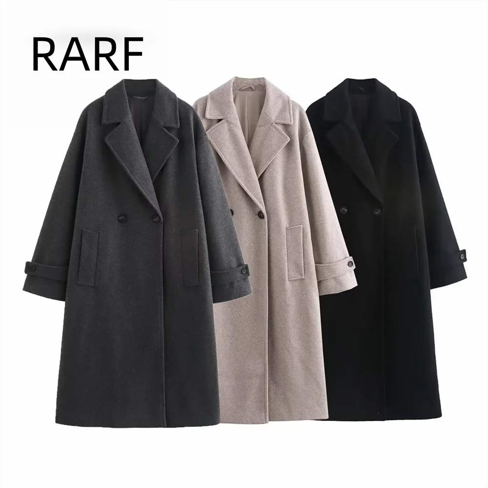 

Women's clothing autumn and winter new product lazy style lapel solid color loose soft loose coat woolen trench coat jacket