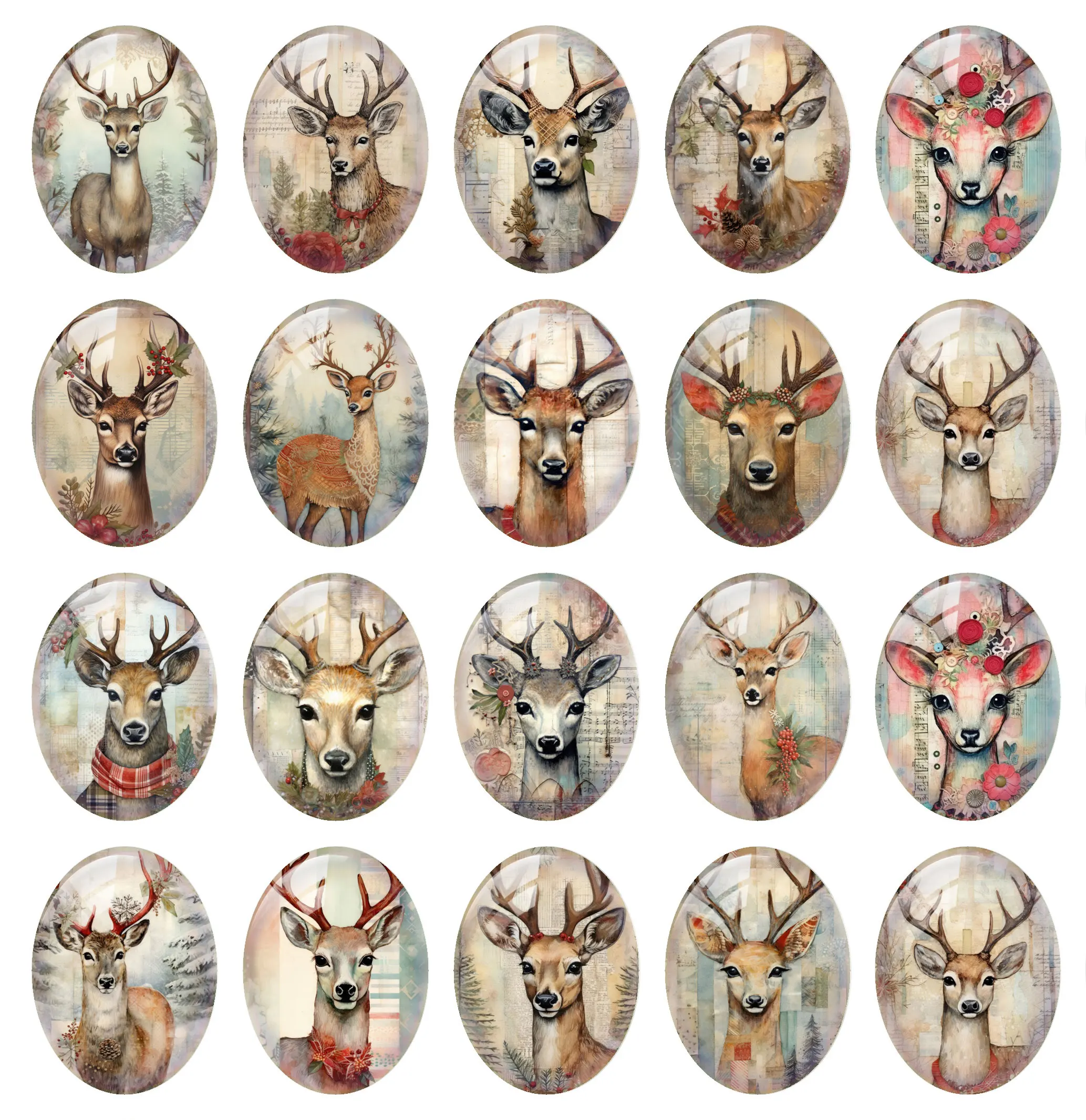 10pcs/lot Christmas X-mas Winter Reindeer Deer Oval Photo Glass Cabochon Flatback Demo Flat Back Cameo For Diy Jewelry Making