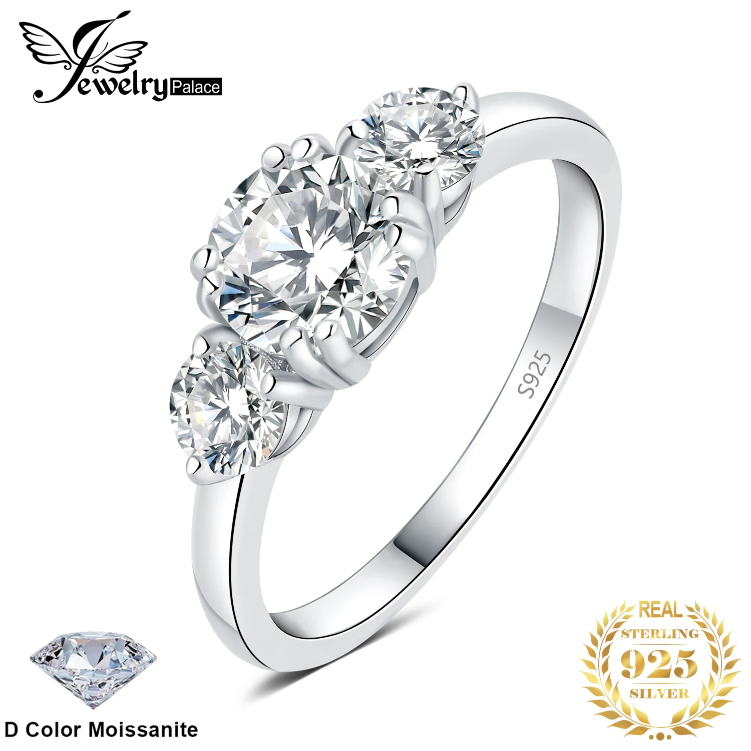 

JewelryPalace Муассанит D Цвет 1,4 карата Стерлинговое серебро 925 пробы 3 камня Свадебное обручальное кольцо для женщин с покрытием из желтого розового золота