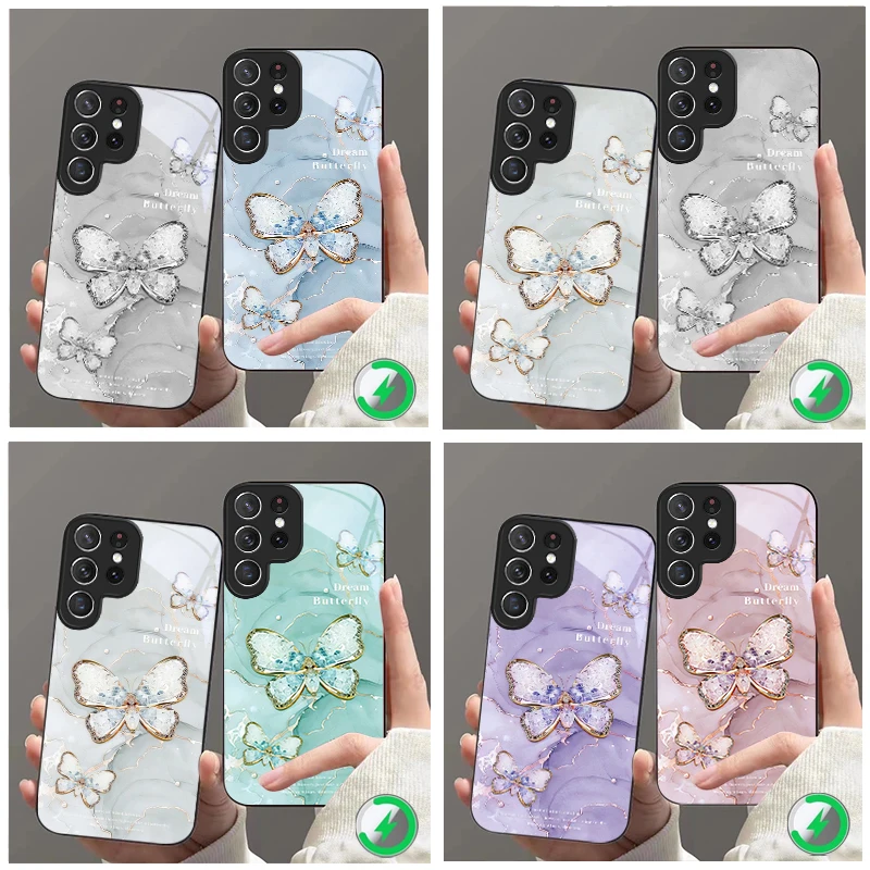 Dreamy Butterfly Style Suitable For Samsung Galaxy S25 Ultra S20 FE S21 S22+ S23 Plus S24 S26 Edge magnetism Glass Phone Casee