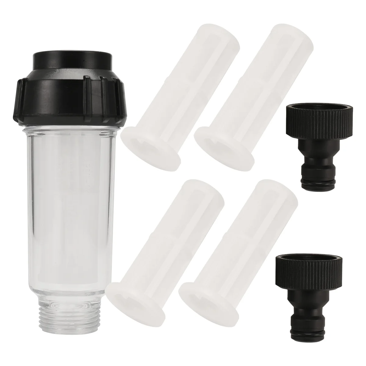 AB53 Water Filter Garden Hose, 3/4 Inch Water Pre-Filter Water Filter Set with 5 Filter Inserts + 2 Quick Adapters