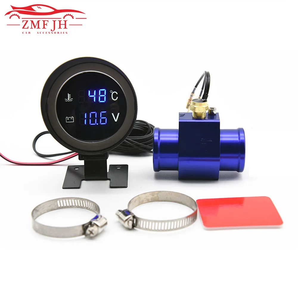 Car Water Temperature Gauge -10-110 Celsius With Water Temp Joint Pipe Sensor 28MM 34MM Adapter 1/8NPT Sensor Voltmeter 2 IN 1