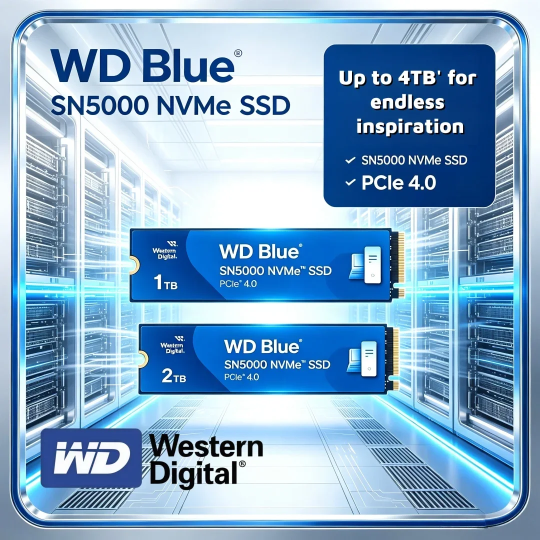 Western Digital WD Blue SN5000 1T 2T PCIe Gen 4.0 NVMe M.2 2280 Internal SSD Hard Drive for Laptop Gaming Desktops