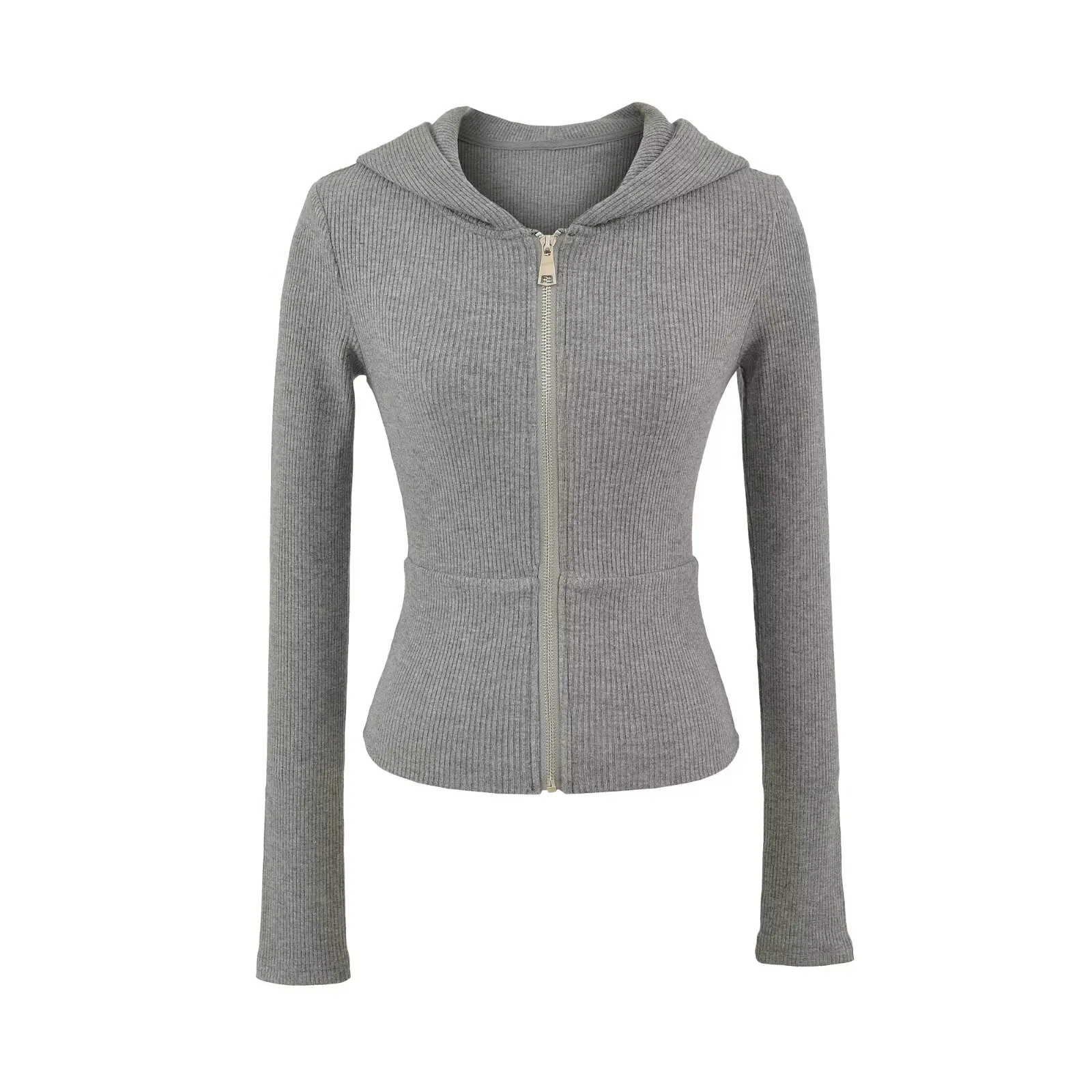 퓨어 디자이어 슬레 여성 후드티 또는 허리 조임 롱 슬리브 지퍼 가디건 아우터웨어 슬리밍 효과 가을 의류