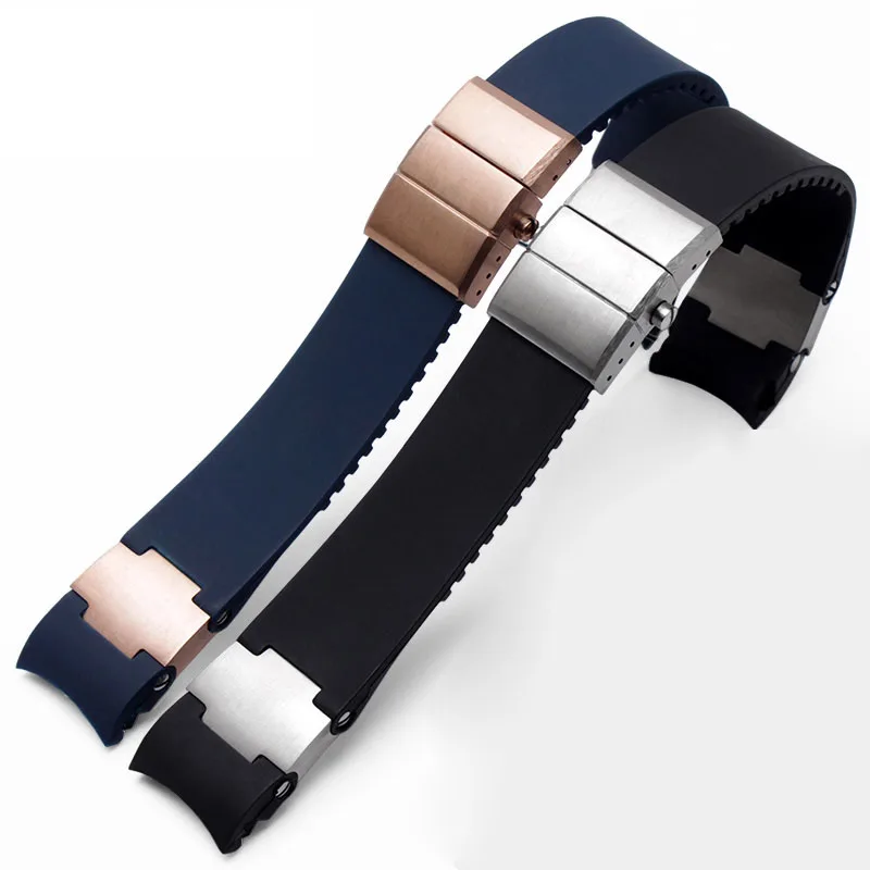 For Ulysse Nardin Silicone Rubber Watchband 263 DIVER Curved End Watch strap Men Brown Blue 22mm Waterproof belt Bracelets