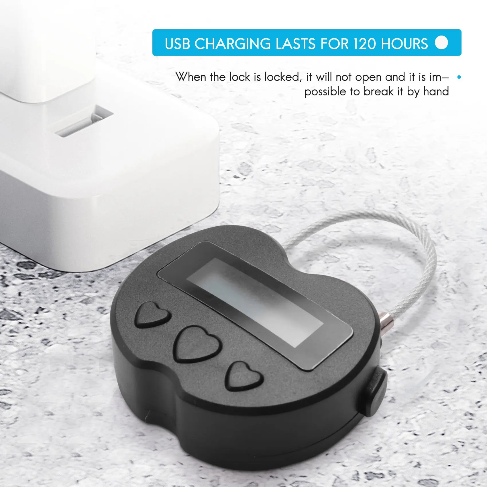 High-end Smart Time Lock LCD Display Time Lock USB Rechargeable Temporary Timer Padlock Travel Electronic Timer Black