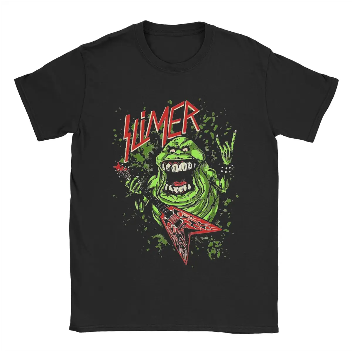 Men T-Shirt SLIMER Ghostbuster Movie Vintage Pure Cotton Tees Short Sleeve T Shirts Round Neck Tops Summer