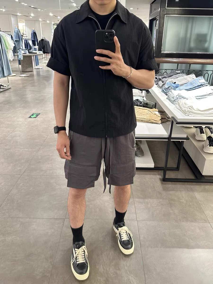 

Casual Sport Pants Men's Design Sense Multi-ket Trim Bow Workwear Five-Quarter Pants Loose Straight Leg Elastic Waisand