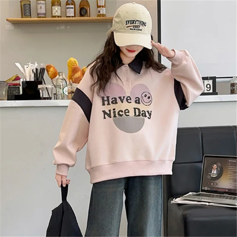 2024 New Trendy Autumn Kids Clothes Girl Long Sleeve Polo Sweatshirt for Girls Smiling Face Print Sweatershirt Tshirt Age 5-14 Y