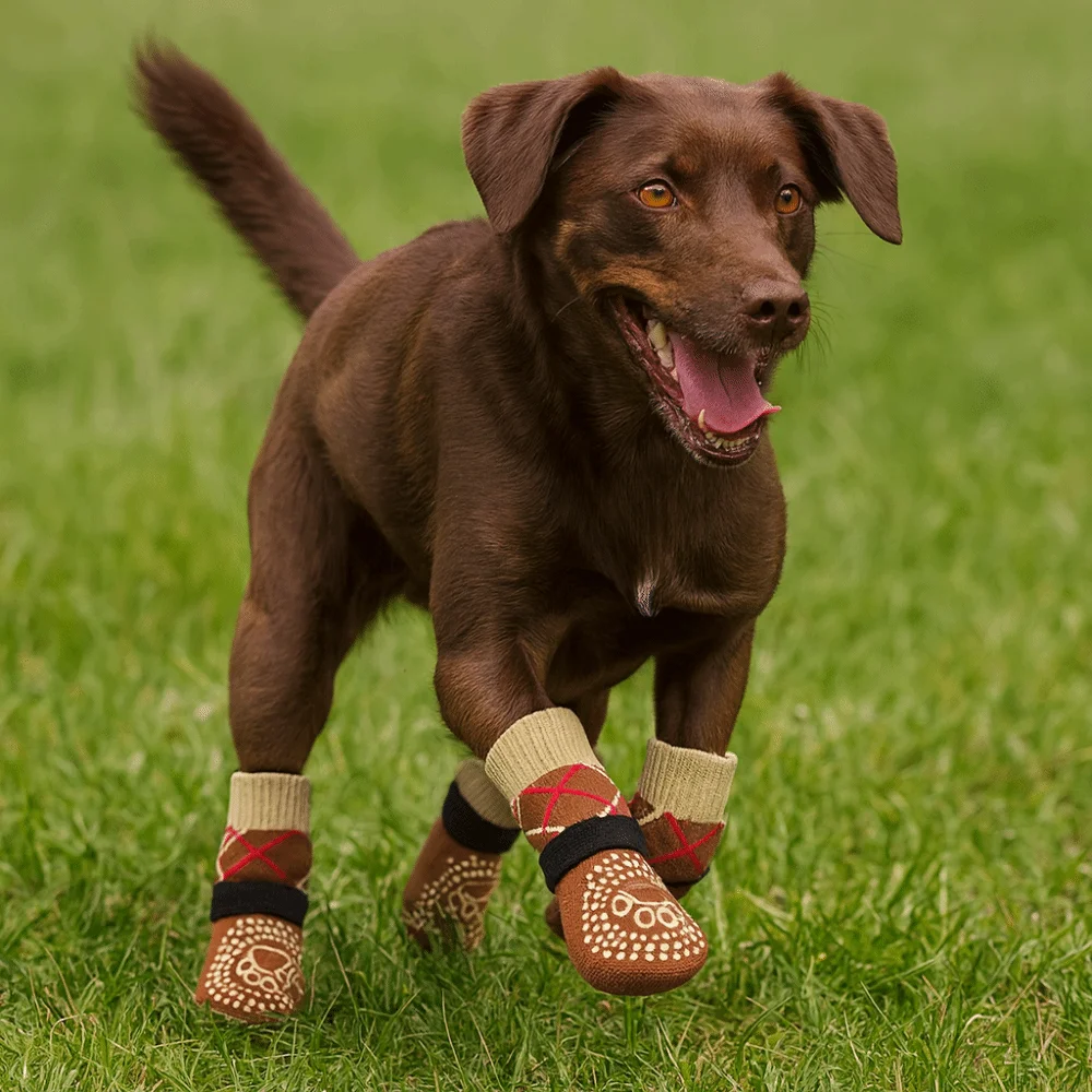 

4pcs/set Thickened Anti-Slip Dog Socks Breathable Adjustable Puppy Warm Sock Comfortable Knitted Dog Foot Covers Outdoor Use