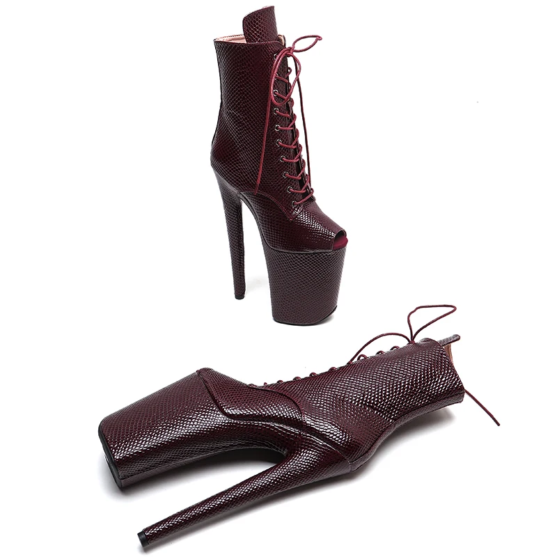 Leecabe  23CM/9inches Snake shiny PU  small opent toe Trend fashion High Heels stripper heel Pole Dance boots