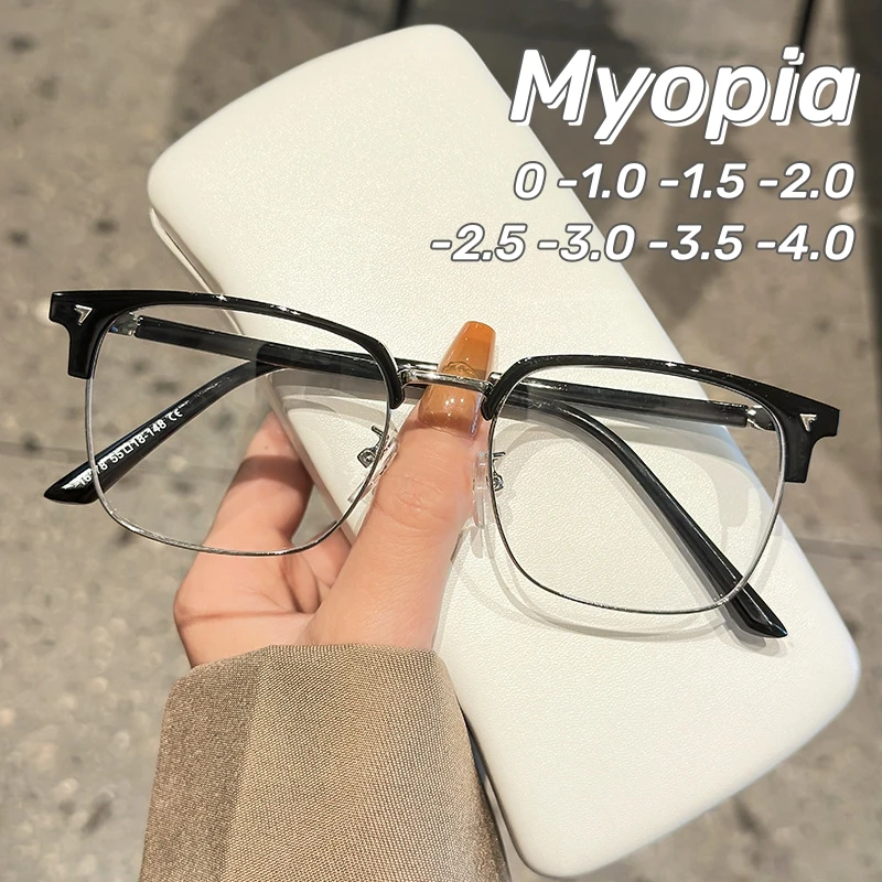 

High Definition Half Frame Myopia Glasses Retro Men Women Near Sight Clear Eyeglasses Transparent Blue Light Blocking Eyewear