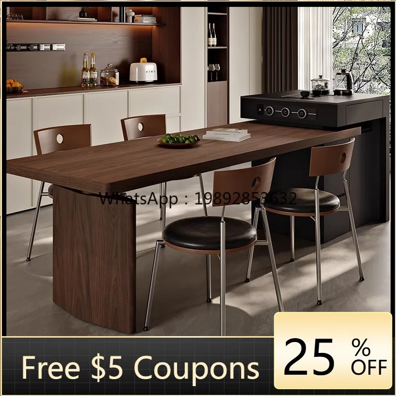 

LYY Vintage Style Black Walnut Solid Wood Multifunctional Dining Table Storage Living Room Kitchen High-end Dining Island