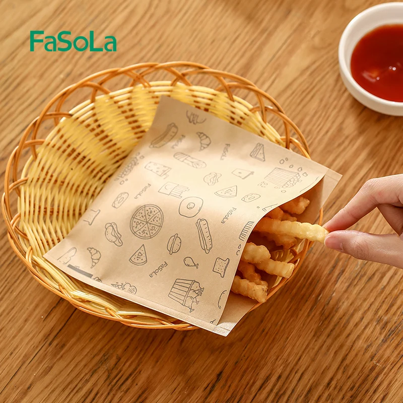 FaSoLa 10Bags/Lot Small Greaseproof Paper Bag Disposable Food Packaging Bag Disposal Bakery Paper Bags