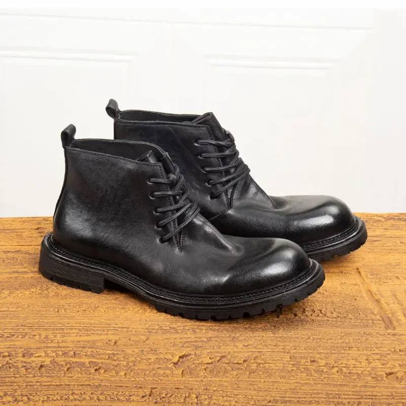 

Business Workwear Boots, Men's Horseskin Desert High Cut Thick Soled Big Toe Leather Boots