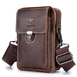 BULLCAPTAIN Crazy Horse Leather Male Waist Pack Phone Pouch Bags Waist Bag Men's Small Chest Shoulder Belt Bag Back Pack