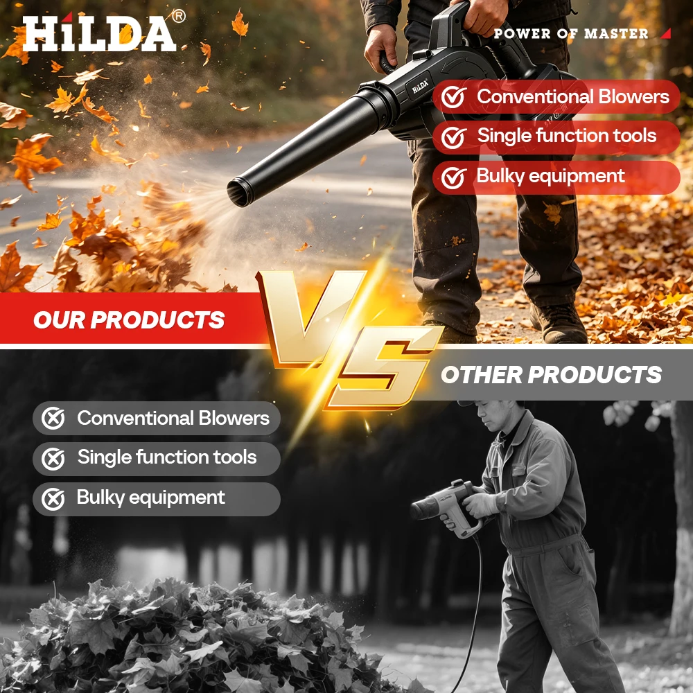 HILDA 21V Kabelloser Laubbläser 2 IN 1 Bläser & Staubsauger Hochleistungs-Handluftgebläse für Auto, Garten, Rasen, PC-Reinigung – Detail 5