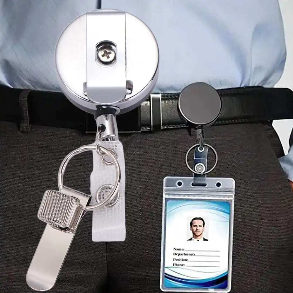 Badge Reels Retractable Pen Clip Belt Clip Key Ring Pull Pen Holder Heavy Duty Durability Pen Lanyard Carpenters Workers