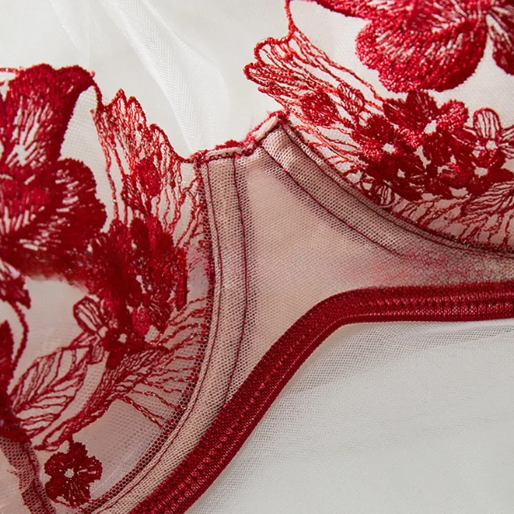 المرأة الدانتيل الشفاف مجموعة الملابس الداخلية الجميلة مثير التطريز شبكة انظر على الرغم من الصدرية مجموعة الملابس الداخلية بيكيني سراويل منخفضة الارتفاع