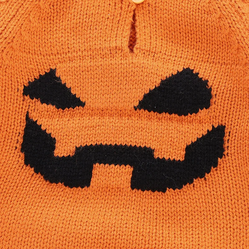 Infant Newborn Baby\'s Clothes Halloween Knitted Romper Pumpkin Face Pattern Long Sleeve Hooded Costumes Children\'s Clothing Set