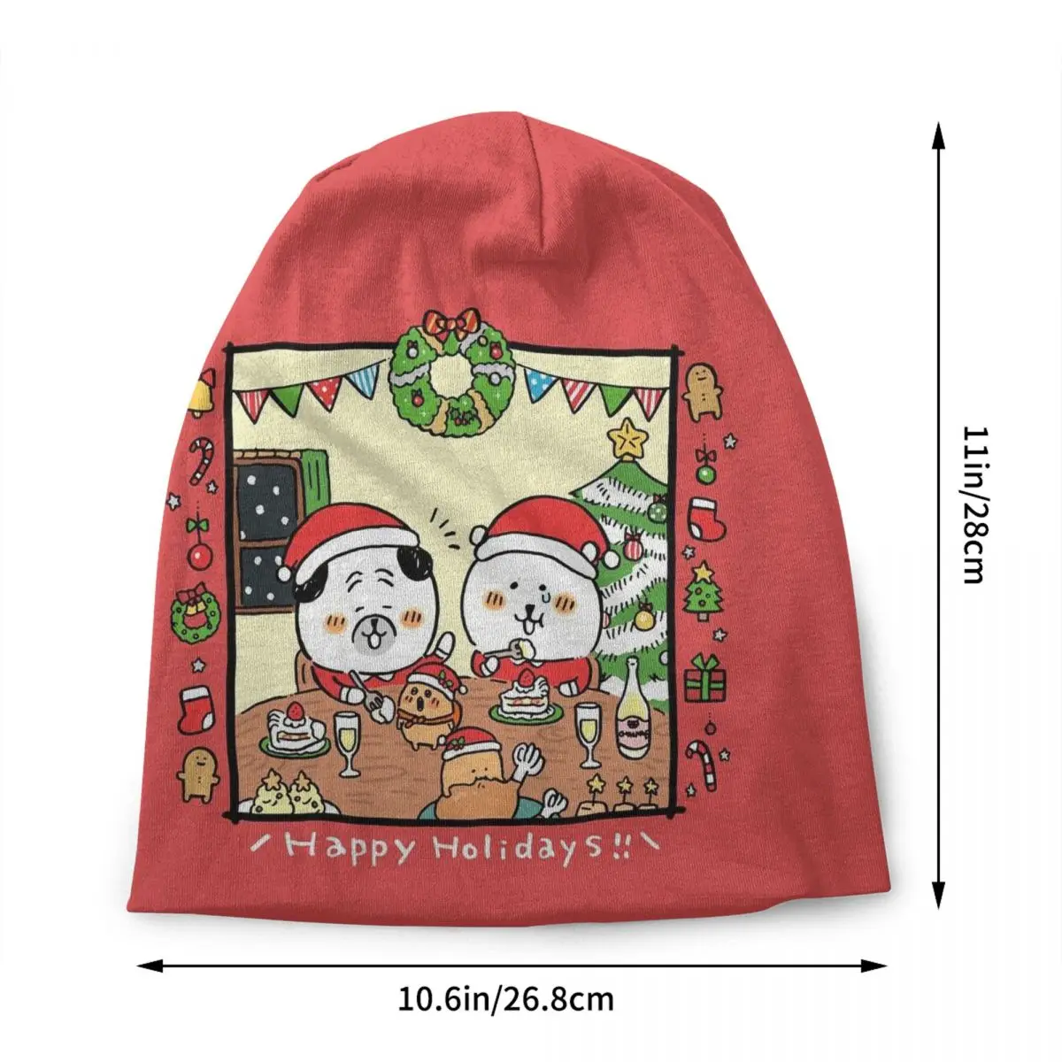 Custom Happy Hoildays Chiikawa Bonnet Hats Fashion Knitting Hat For Women Men Autumn Winter Warm Skullies Beanies Caps