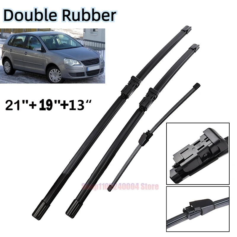 Front & Rear Wiper Blades Set For VW Polo 4 Hatchback Typ 9N3 2006 - 2009 Windshield Windscreen Window 21"+19"+13"