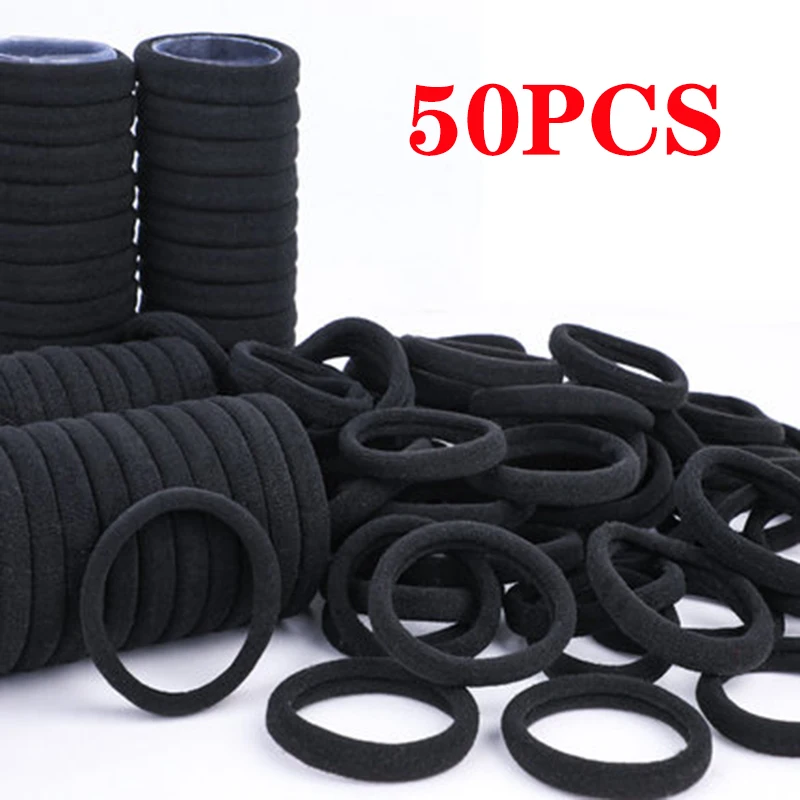 50/100 Uds. Bandas elásticas para el cabello para mujeres y niñas, diadema negra, lazos de goma, coleteros, accesorios para el cabello para niños