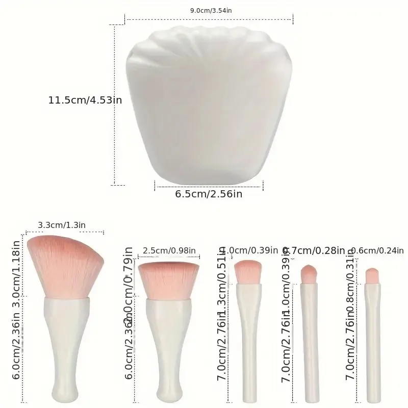 Set di pennelli per trucco da 5 pezzi con specchio - Pennelli per fondotinta/correttore/ombretto/blush sintetici premium |   Kit iniziale completo