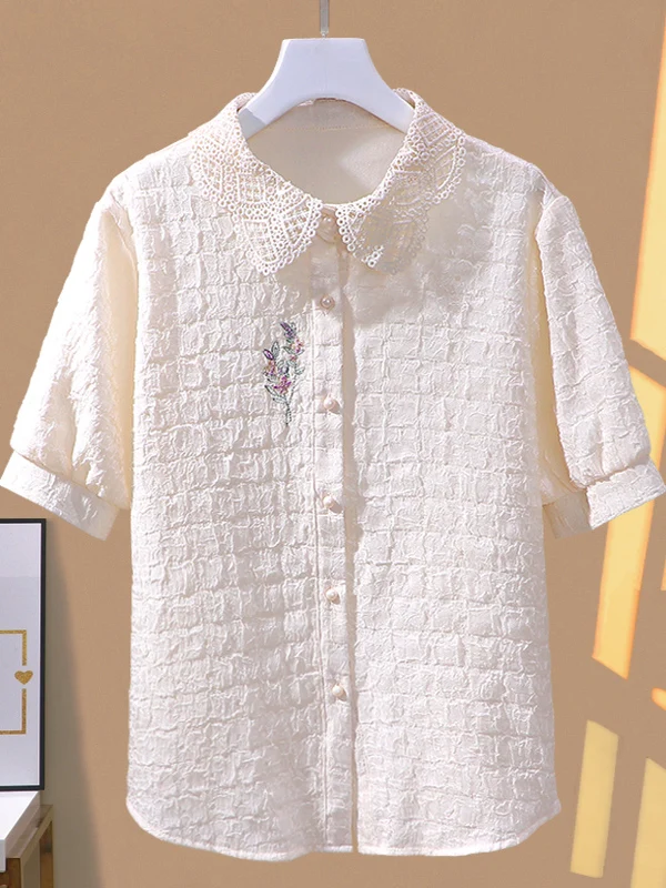 

Summer 2025 Women's ort Sve Lace Ne Bubble Chiffon irt Fre Japanese Sle Simple Design Sweet Faion Trend
