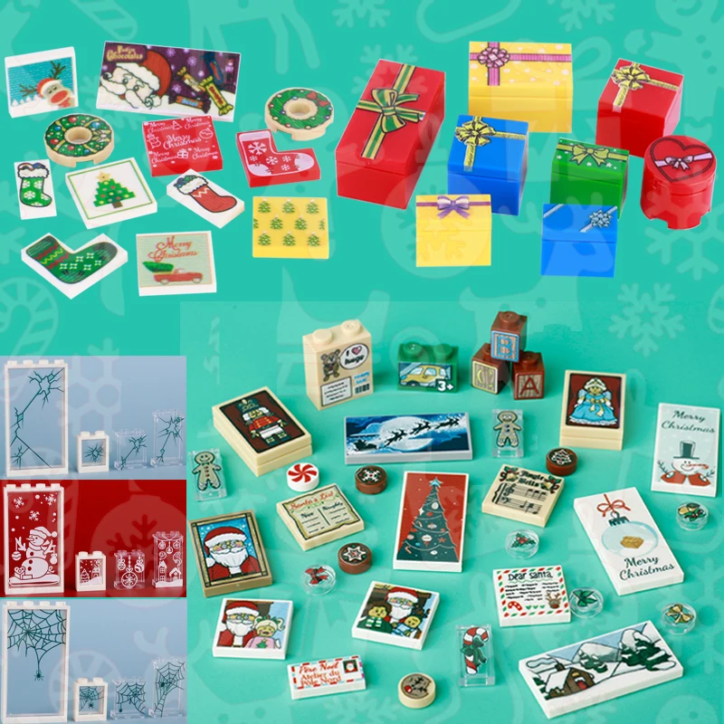 City Street Scene Santa Claus Figures Decoration Building Blocks Room Window Reindeer Printed Tile Bricks Kid Toy Christmas Gift