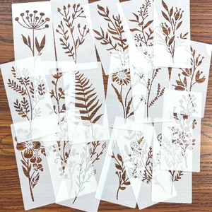 18pcs DIY Floral Painting Stencils,Reusable Plastic Templates for Wood,Paper-Craft Supplies for Spray Painting and Doodling