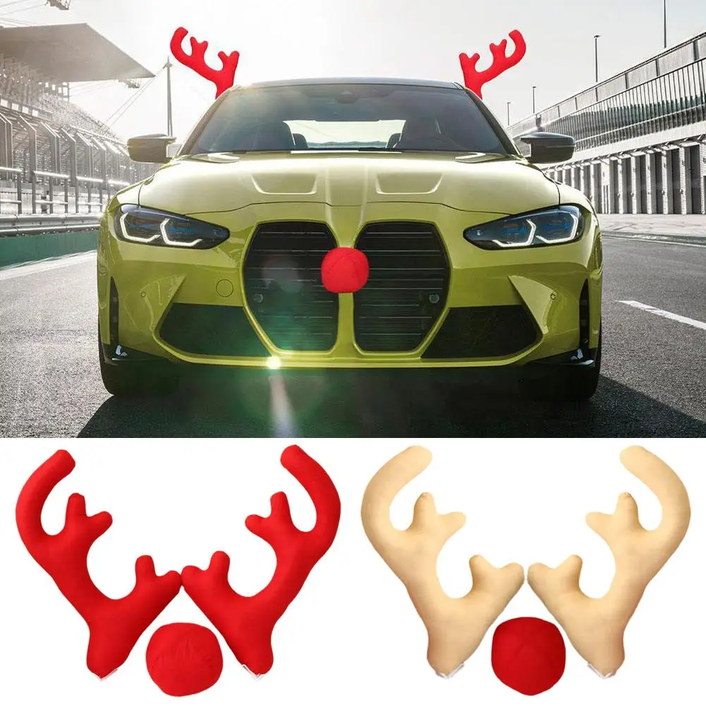 Christmas Elk Antlers Car Decoration Accessories Creative Holiday Car Nose Windshields Decoration Windows Red Gifts T3Y9